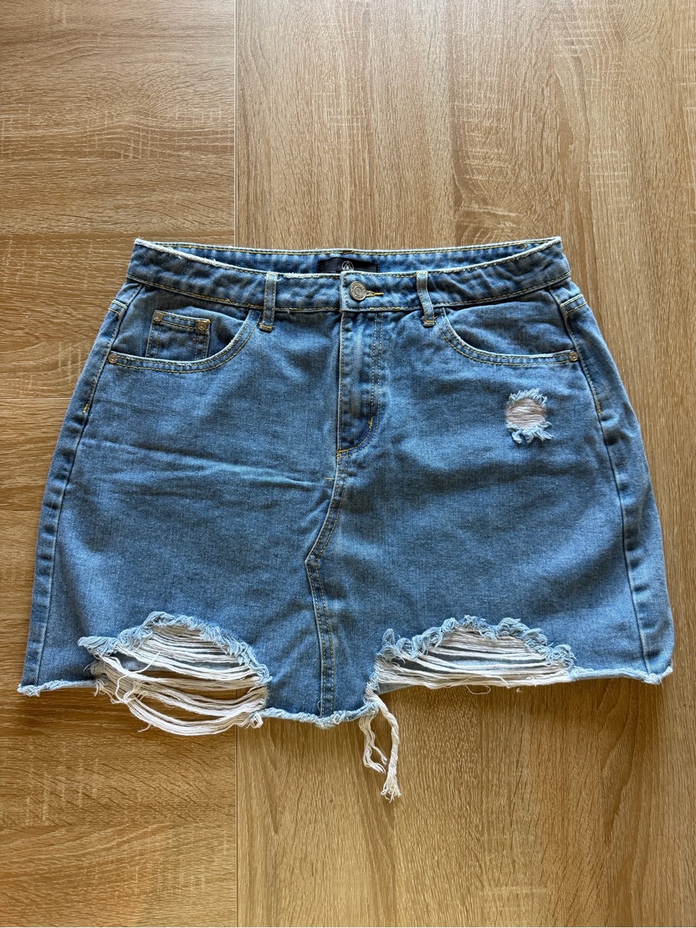 Distressed Blue Denim Mini Skirt